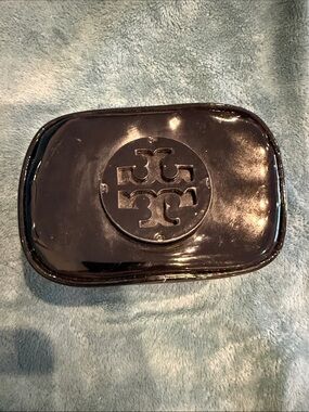 Tory Burch Black Patent Logo Zip Cosmetic Case